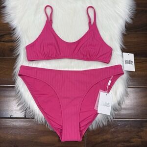 Solid & Striped Womens Size L / XL Pink Rib The‎ Rachel 2 Piece Bikini Swim Suit